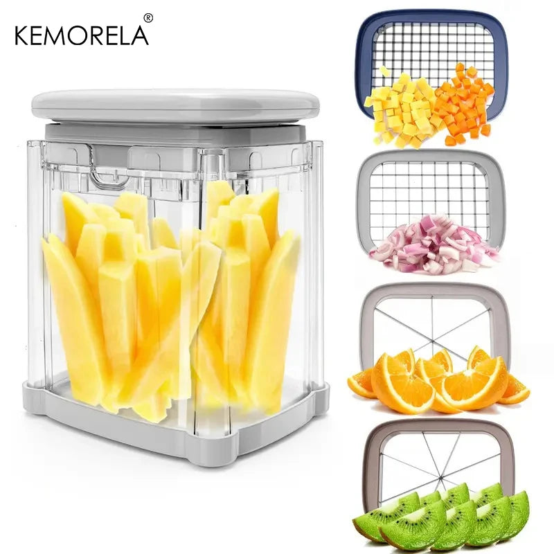 Multifunctional Manual French Fry Cutter with Replaceable Blades for Kitchen