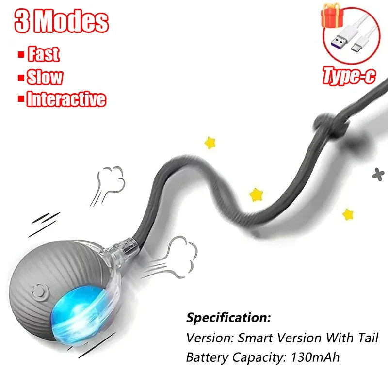 1~3pcs Cat Interactive Ball Toy Automatic Rolling Ball Tail Rechargeable Smart Pet Electric Toy Dog Cat Training Imitate Mouse